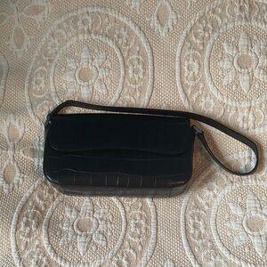 Ann Taylor Black Embossed Genuine Leather Shoulder Bag